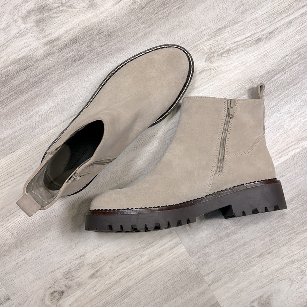 Nordstrom Miller‎ 2 Water Resistant Suede Leather Chelsea Lug Boot / Beige-Taupe
